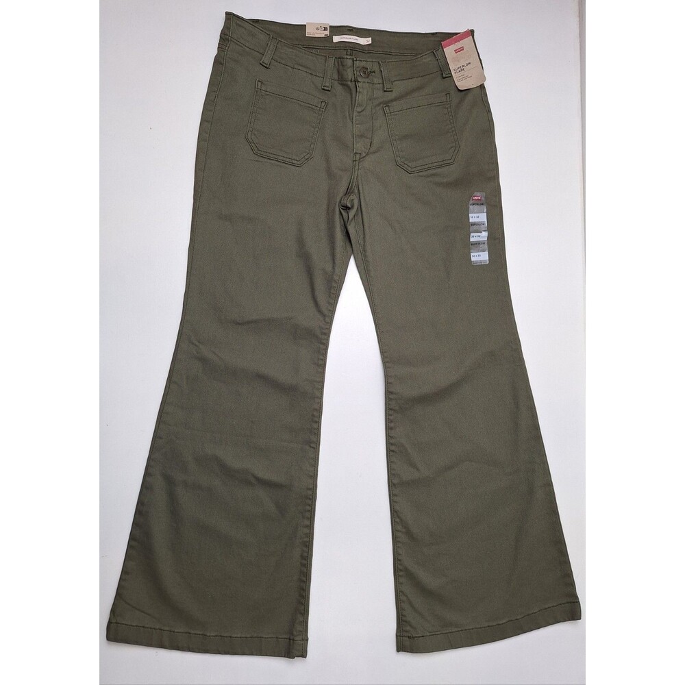 Levis Superlow Flare Jeans Olive Green Low Rise Front Patch Pockets Size 32x32*